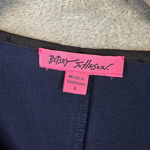 Betsey Johnson Dress Womens 6 Navy Blue Fit Flare Zip Front Short Sleeve Midi - Picture 3 of 10